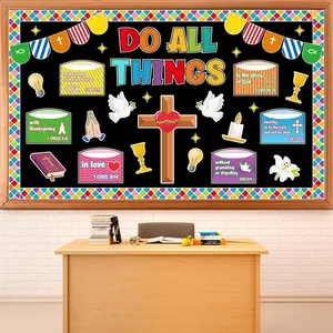 Christian Bulletin Board Set Sunday School Classroom Decoration Religious Bulletin Board Bible Verse Cutouts for Church 2026 VBS Sunday School Classroom Home Chalkboard Wall Decor