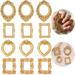Mini Resin Jewelry Display Frame 12Pcs/24Pcs Gold Picture Frames Retro Baroque Style for DIY Decor & Photography Props Quality Materials Reusable Home Decoration