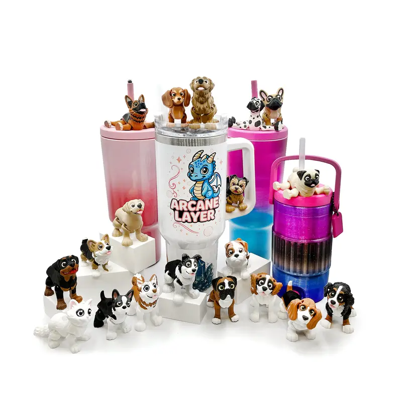 Paw Pals Sip Sidekicks – 3D Printed Dog & Cat Straw Toppers for Tumblers | Pet Lover Tumbler Accessories