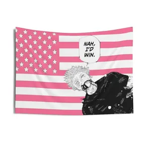 Pink anime Gojo Tapestry, Fun Anime JJk Poster Wall Hanging Banner Art Aesthetic Poster for Dorm Bedroom Living Room Office Party Decor