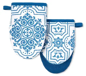 MARTHA STEWART Strie Medallion Mini Oven Mitt 2-Pack Set