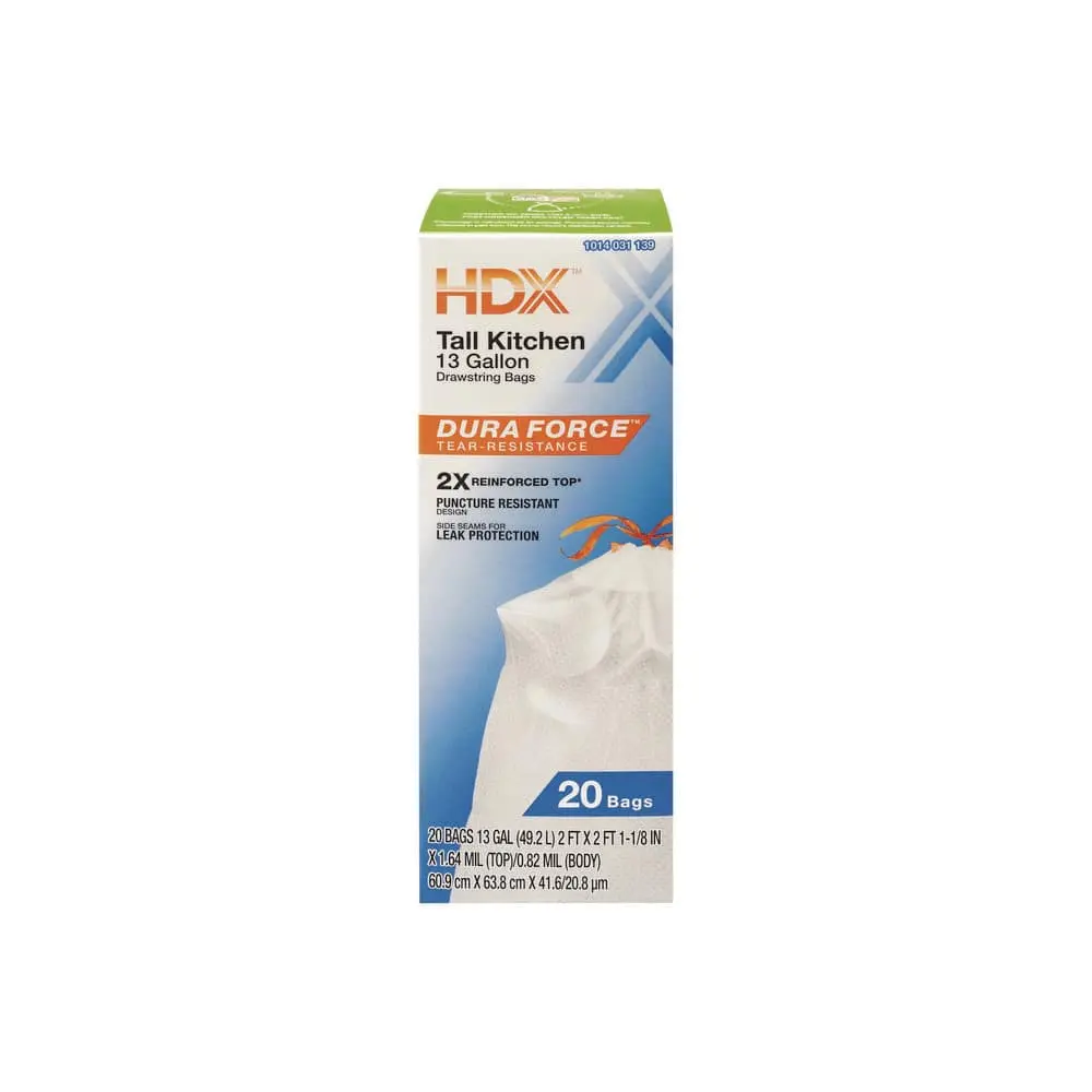 13 Gallon Reinforced Top Drawstring Unscented Kitchen Trash Bags w/20% PCR (20-Count)