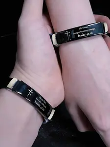 1 Pcs Inspirational Quote Bible Verse Glow Dark Cross Bracelets Faith Christian Silicone ID Wristband Religious Fashion Accessory Gifts for Men Women Stainless Steel Rubber Adjustable Bracelet — Perfect Gift for Friends, Boyfriend, Father, and Couples