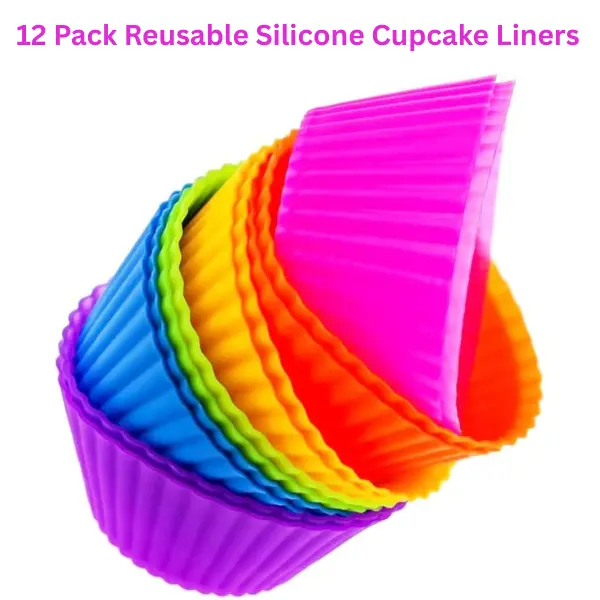 12 Pack Reusable Silicone Cupcake Liners, Nonstick Muffin Baking Cups, Air Fryer & Lunch Box Cups Summer Gift