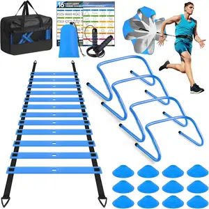 Agility Speed Training Equipment Set - 20ft Agility Ladder, 12 Soccer Cones, 4 Hurdles, Jump Rope, Running Parachute for Soccer, Basketball Training