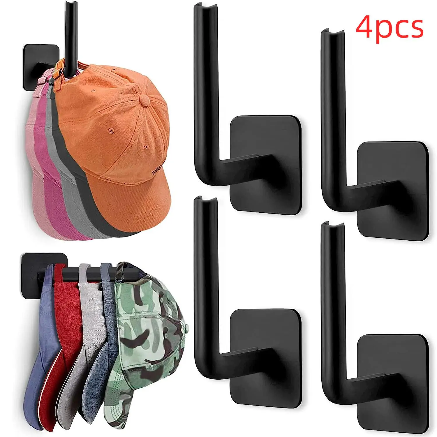 Wall Mounted Hat Hooks, 4 Counts L-shaped Hat Storage Hooks, Summer Essentials Hat Hanger for Home Closet