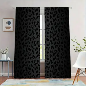 2pc Leopard Print Curtains, Background, High Precision Fabric, Insulation & Sun Protection, Ideal for Bedroom, Living Room, Closet