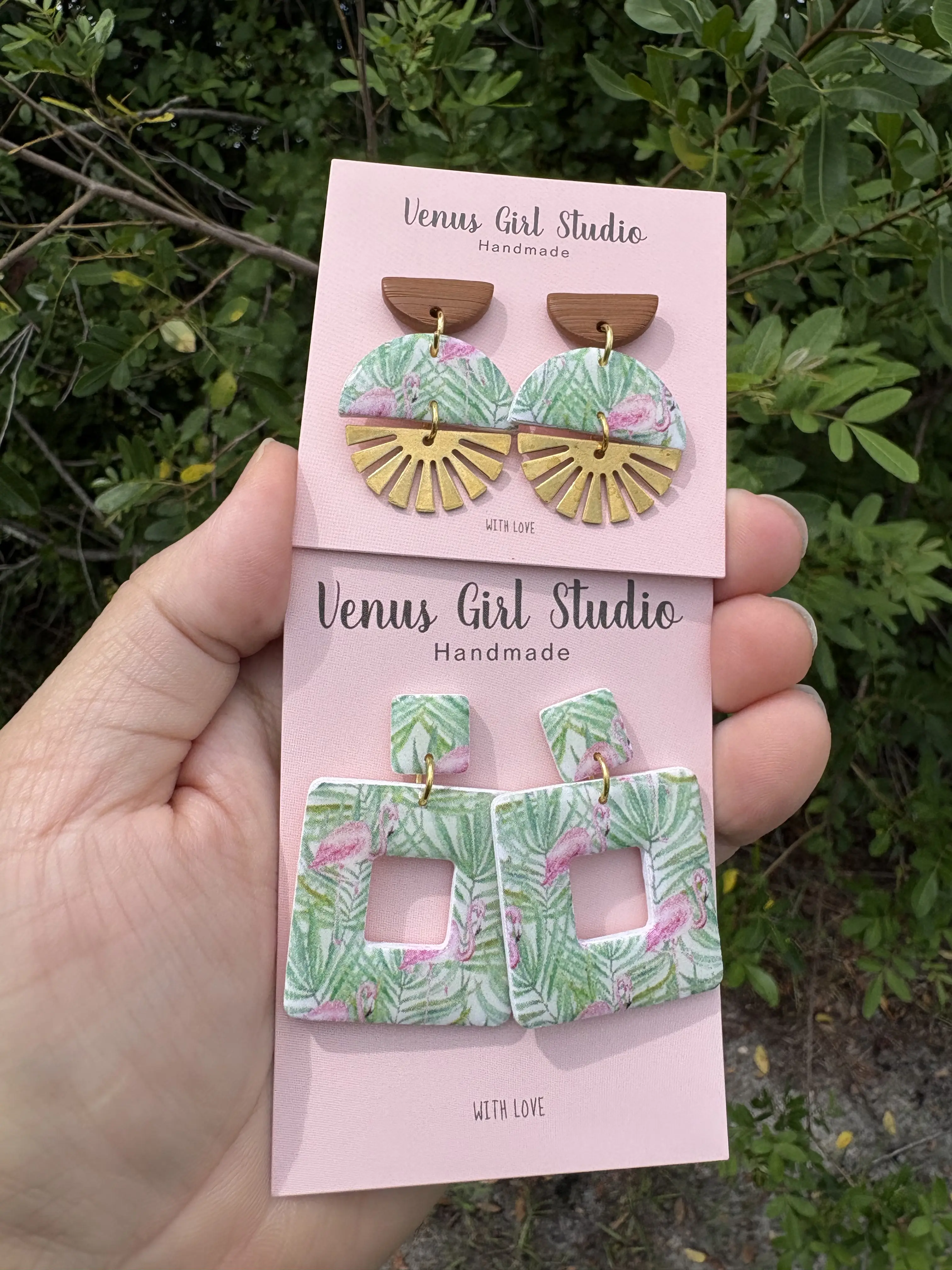 Flamingo Leaf Dangle Earrings
