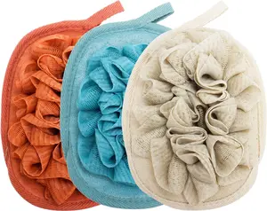 3 Pack Body Sponge Brushes Pouf Mesh Brush Shower Glove with Flower Bath Ball for Gentle Exfoliation and Comfort