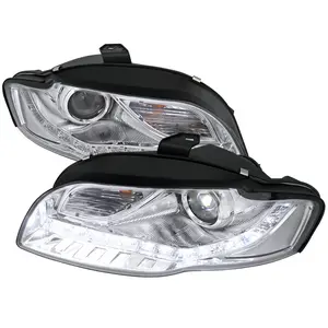 2006-2008 A4 Projector Headlight Assemblies w/ R8 Style SMD LED Light Strip (Chrome Housing/Clear Lens)