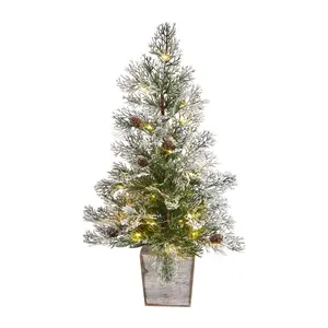 Nearly Natural 2' Frosted Pre-Lit  Christmas Tree in Planter