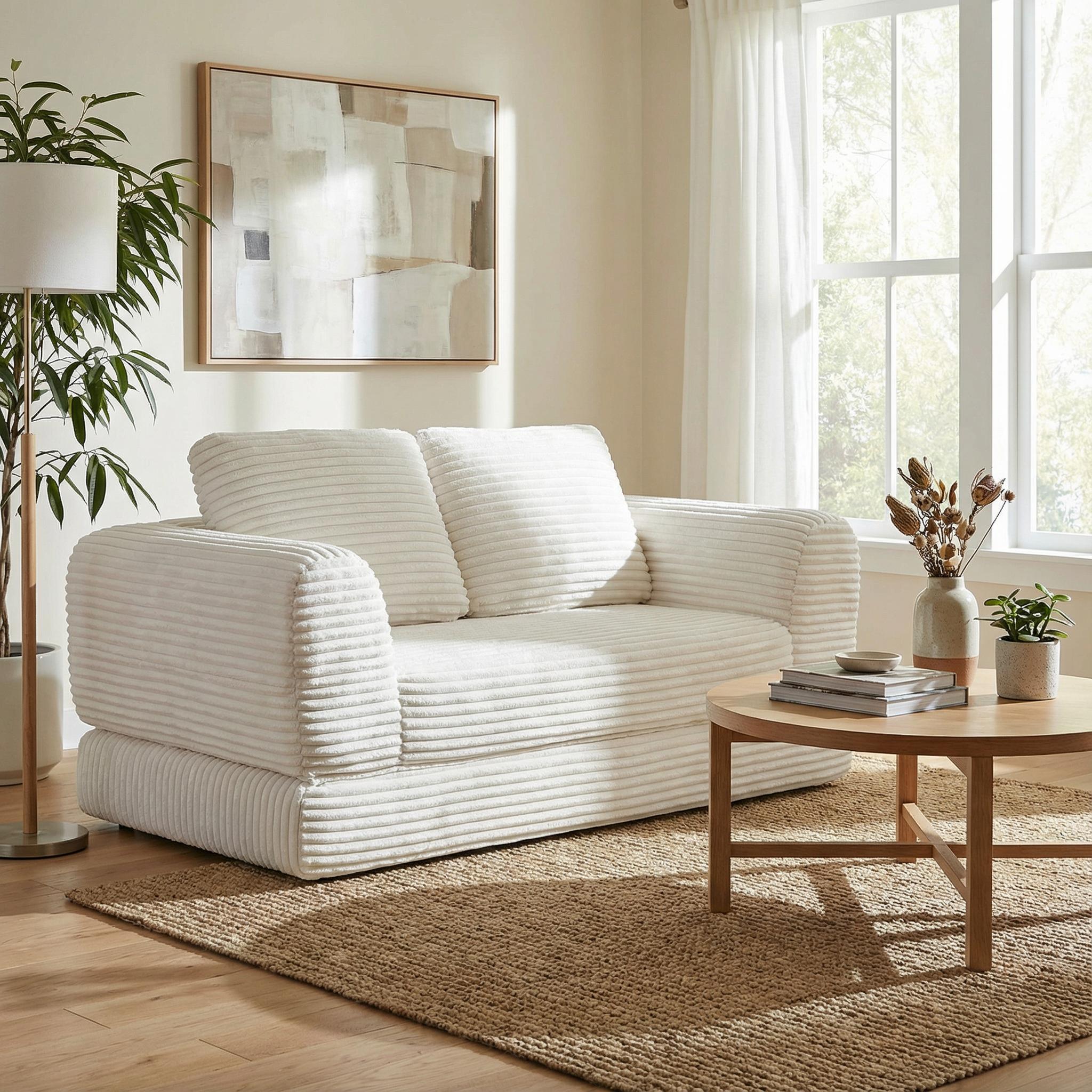 Convertible Sofa Bed, Corduroy Futon Couch Sleeper with Pull-Out Bed & Pillows, Folding Modular Floor Sofa for Living Room Bedroom Apartment