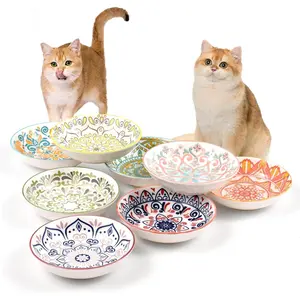 Bowls for Indoor Cats Ceramic  Bowls Whisker Friendly  Dishes for  and Water 5.5 Inches Kitten Bowls Cute  Feeding Bowls Set  Wet  Bowl Set Shallow  Plate