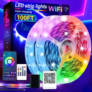 DAYBETTER 100ft Led Strip Lights for Bedroom, Color Changing Led Light Strips Kit with Bluetooth App Control and IR Remote, RGB Music Sync Lighting for Room, party, Home Decor