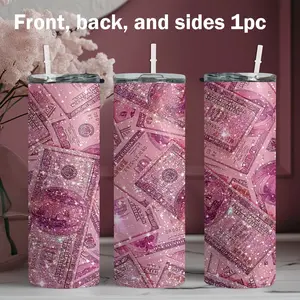 1pc 20oz stainless steel with pink glitter dollar bill background design Funny Dad Tumbler. Suitable for fitness, travel, driving, daily use at home. A great gift for family and friends.