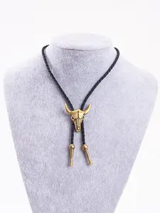Women's Y2K Vintage Cow Head PU Leather Adjustable Long Necklace Sweater Chain, Elegant Fashion Accessory for All Seasons