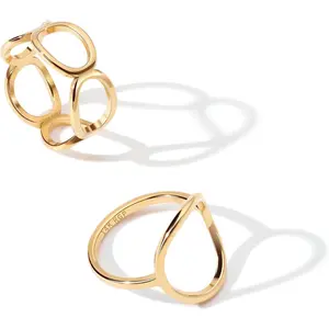 2PCS Circle Statement Ring Set for Women 14K Gold Plated Simple Link Chain Knuckle Stacking Bands(Gold and Silver, Size 5 to 10)