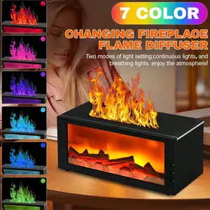 300ml Fireplace Aroma Diffuser 7 Colorful Flame Fire Humidifier W/h Essential Oil, Remote, Timer and Auto Off
