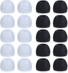20 Pcs Medium Silicone Earbud Cap Tip Cover Replacement - 10 Black, 10 Clear Title