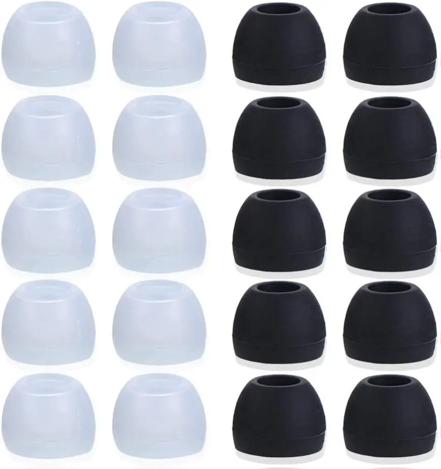 20 Pcs Medium Silicone Earbud Cap Tip Cover Replacement - 10 Black, 10 Clear Title