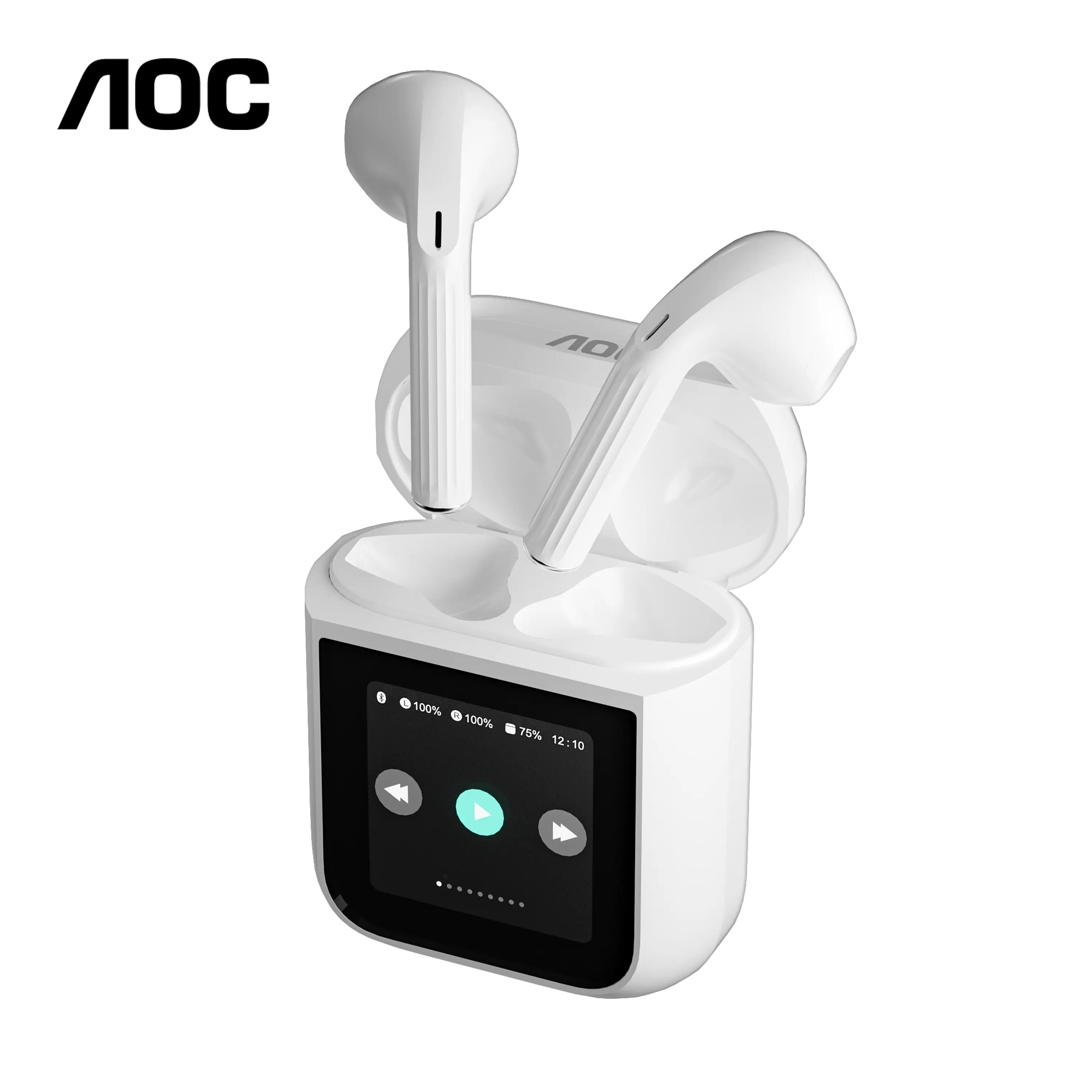 AOC ACT3504 Noise-Canceling Wireless Bluetooth 5.4: Dual-mic AI call noise reduction, real-time display screen, Transparency mode & Personalized Spatial Audio, real-time monitoring, audio playback capability, Hi-Res audio quality