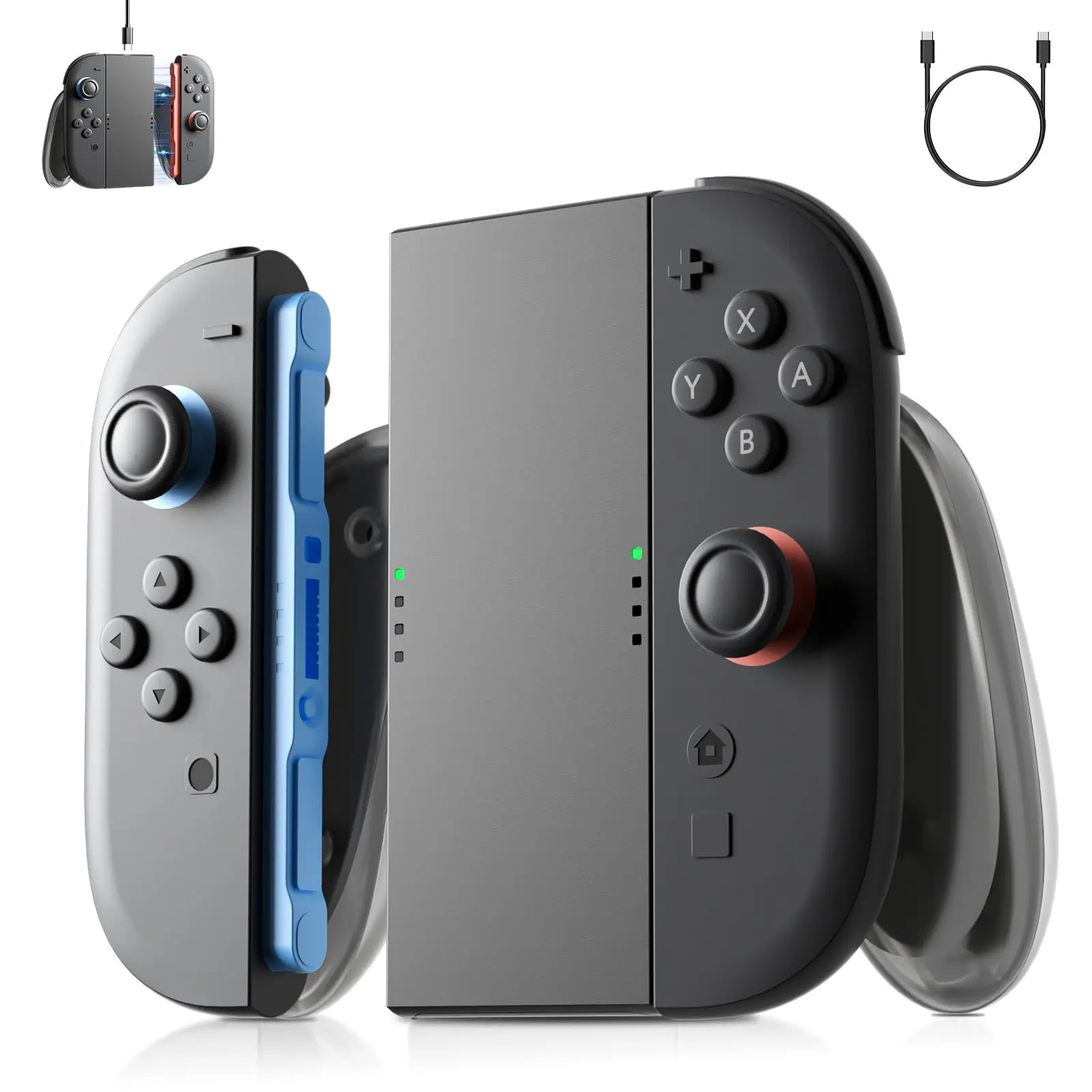 Switch 2 JoyCon Charging Grip - Console Accessories for Gaming Controllers, LED Light Indicator, Magnetic Fast Charging, Play While Charging, Lightweight Ergonomic Design, Included USB Cable