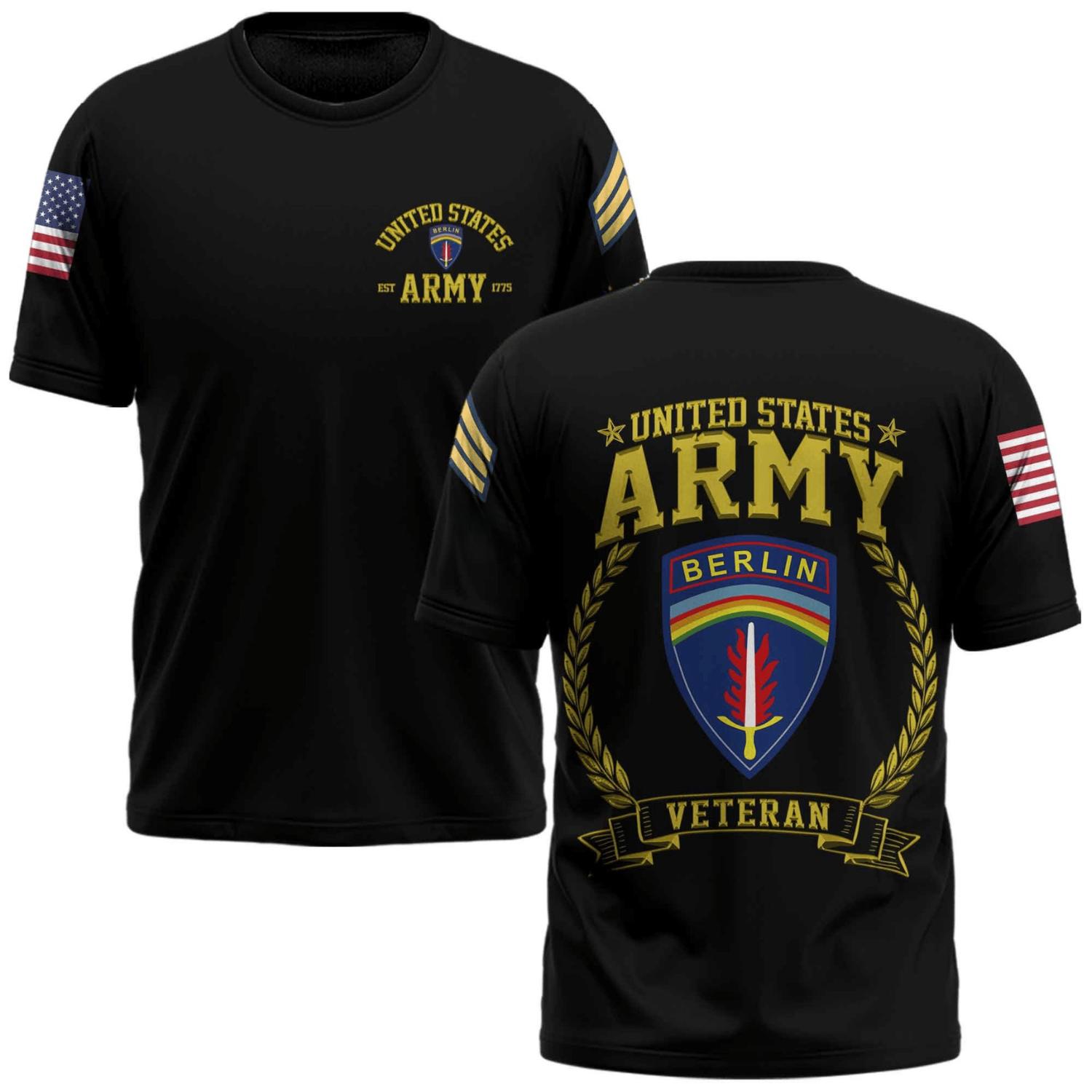 United States Army Berlin Veteran Shirt Military Pride Graphic Tee US Army Berlin Brigade Style Menswear & Underwear Men's Tops T-Shirts