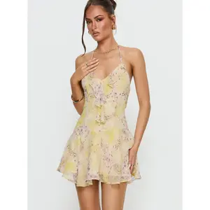 Hey Blondie Ruffle Halter Mini Dress Multi Floral