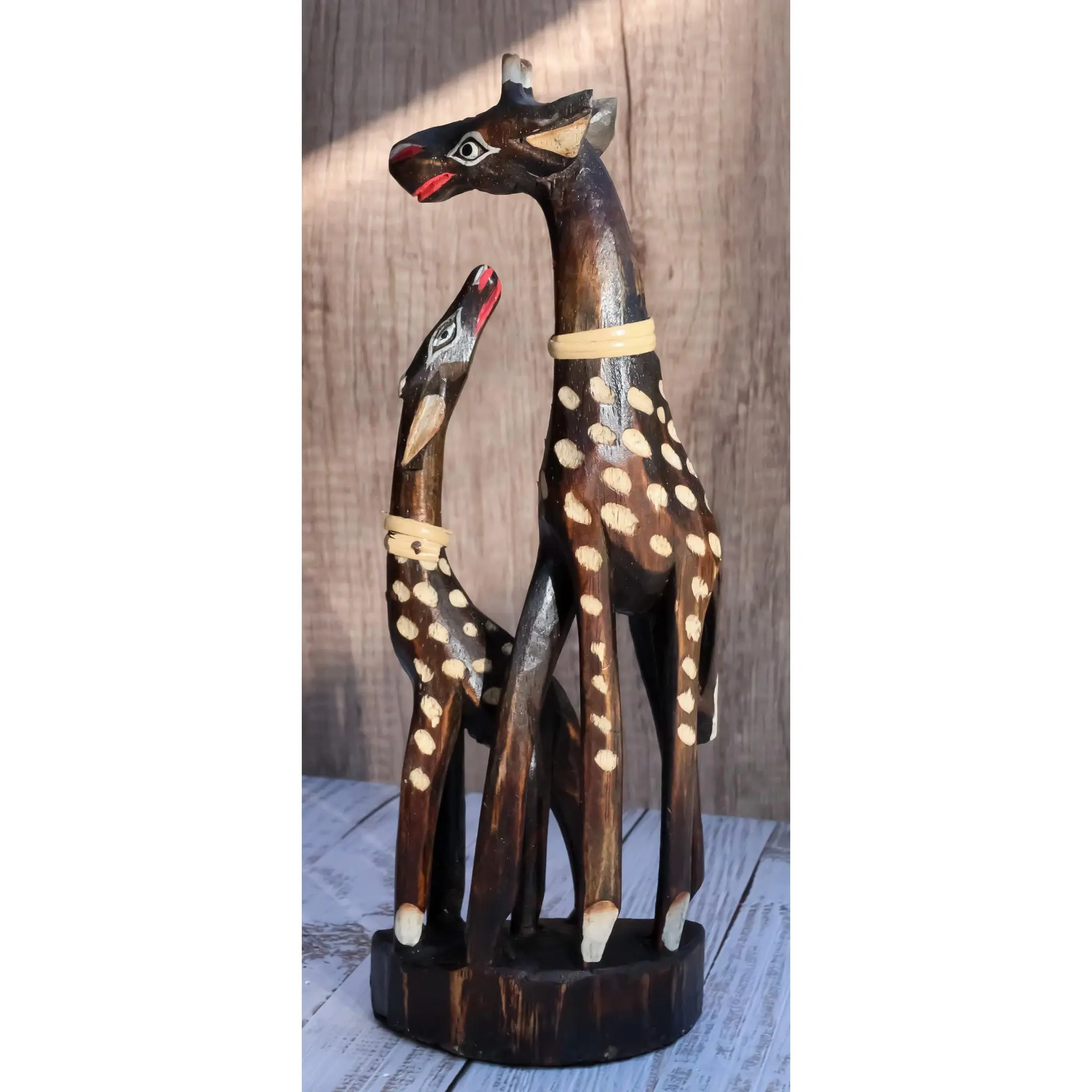 Balikraft Balinese Wood Handicrafts Sulawesi Giraffe With Calf Family Figurine