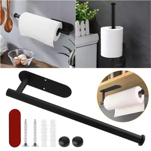 Self-adhesive Paper Towel Holder Roll Tissue Rack Under Cabinet Steel Wall Mount