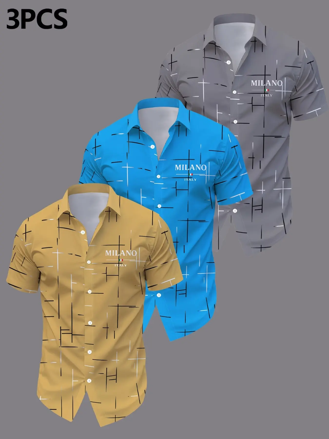 3 Pack Men's Casual Hawaiian Style Short Sleeve Shirts, Slim-Fitting All-Over Print, Perfect for All Seasons, Fashionable and Comfortable