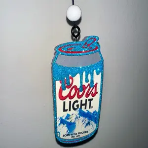 Coors Light THEMED Beer Can Shaped Car Freshener with Glitter Finish and Mountain Design