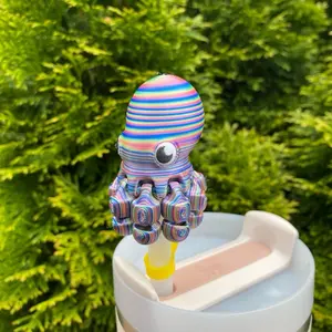 Vibrant Neon Rainbow Articulated Octopus Cute Straw Toppers and Charms for Stanley Tumbers & 9.5mm Straws with Durable PLA Design - Stylish, Beverage