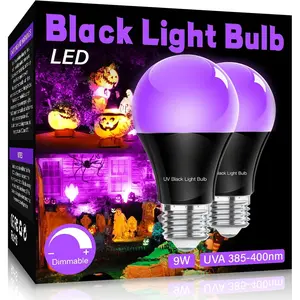 LED Black Light Bulbs 2 Pack, A19 9W UV Black Light Replace Up to 100W, 120V E26 Base Black Lights UVA Level 385-400nm, Glow in The Dark for Body Pain, Blacklights Party, Halloween