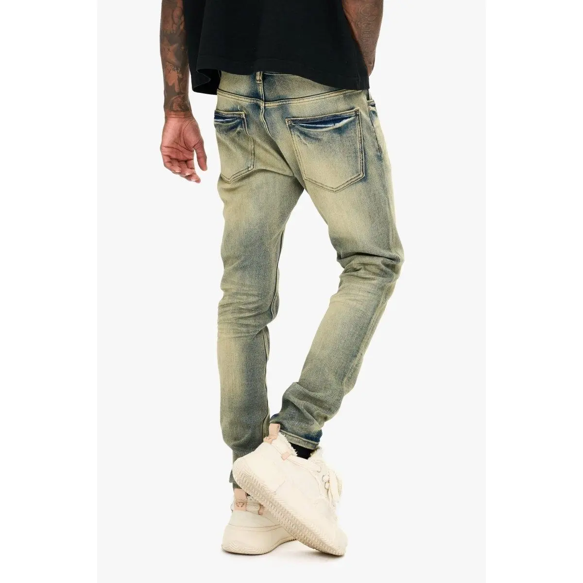 Men's Cotton Denim Slim Fit Distressed Jeans - Medium Vintage, Traditional Classic Menswear Bottoms, Coordination-Compatible with Menswear Shirts, Mensfashion, Stretch, Pants, Pocket, Vintage Wear, Worn Effect, Five Pockets