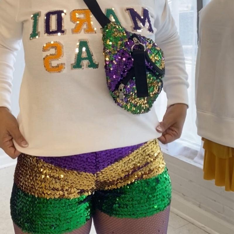 Mardi  Gras Color Block Sequin Shorts