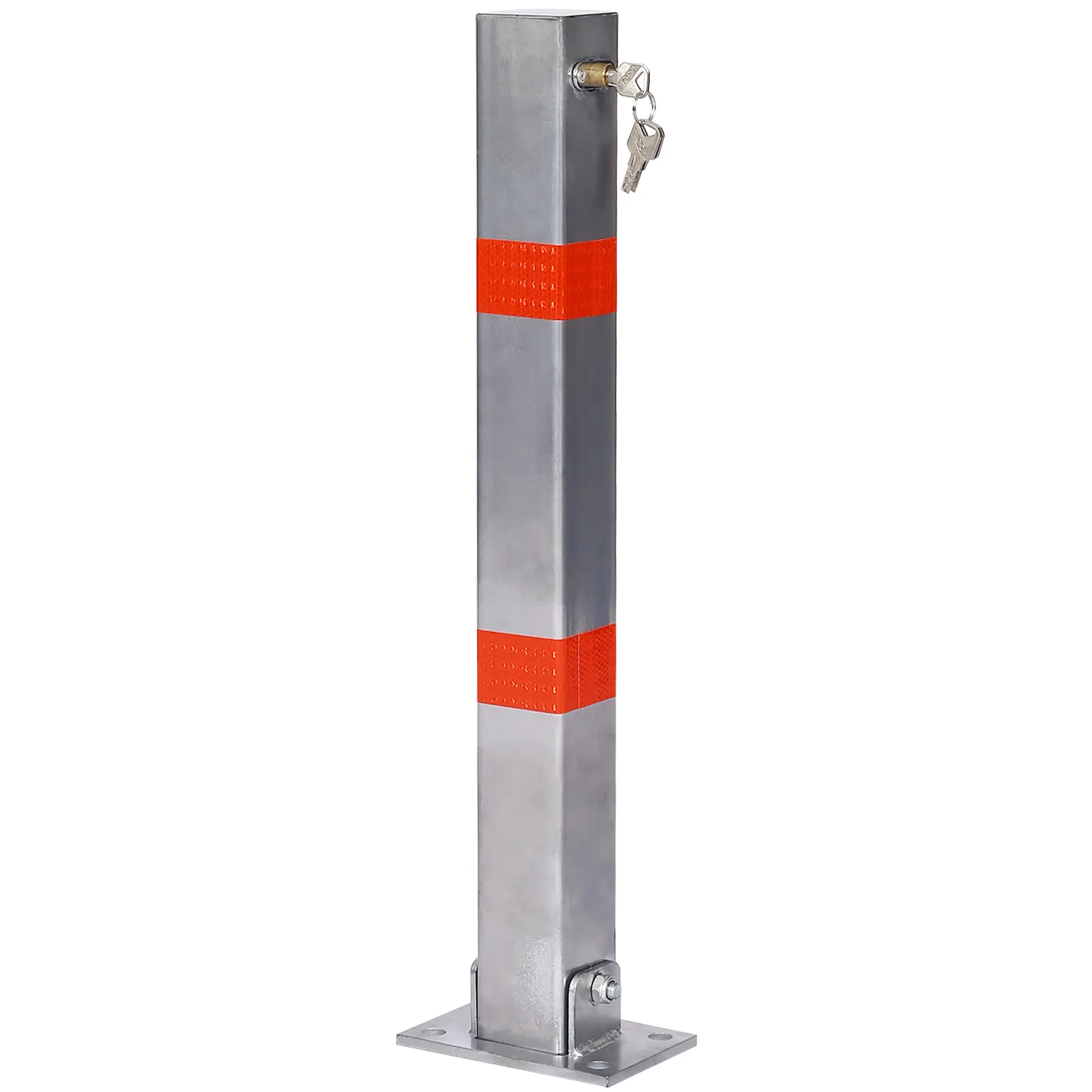 27.6-Inch Square Steel Parking Bollard with Lock, Gray Powder-Coated Heavy-Duty Q235 Steel Security Post for Driveway Garage Car Protection, Includes Anchor Bolts, Outdoor Traffic Safety Barrier for Home Commercial Use