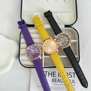 Fashionable 3pcs Quartz Wrist Watch Set for Men and Women - Round Zinc Alloy Case, PU Leather Band, Non-, Assorted Colors