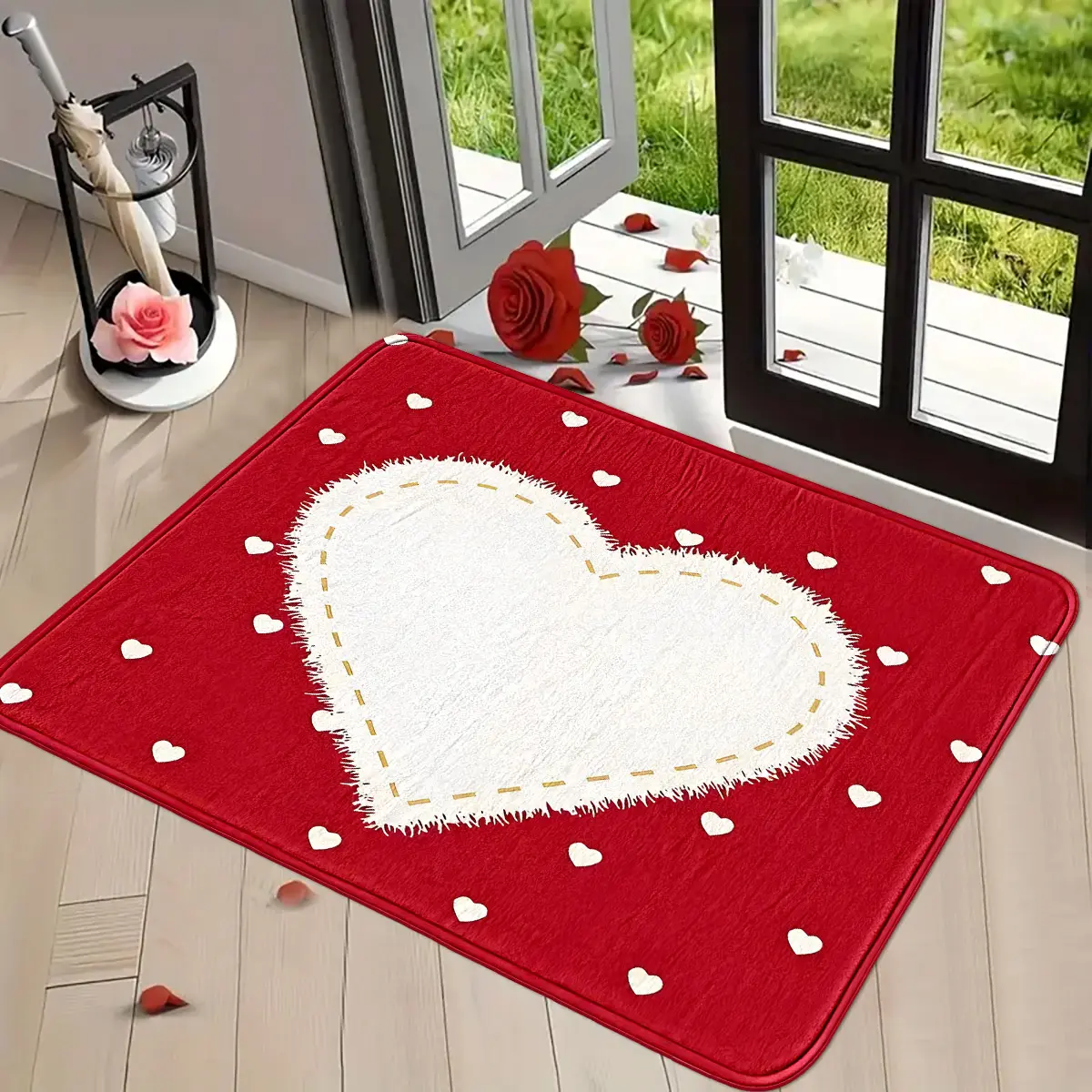 Heart-Shaped Faux Wool Decorative Area Rug, Romantic Valentine's Day Style, Large Size, Soft and Skin-Friendly, Non-Slip Bottom, Perfect for Entryway