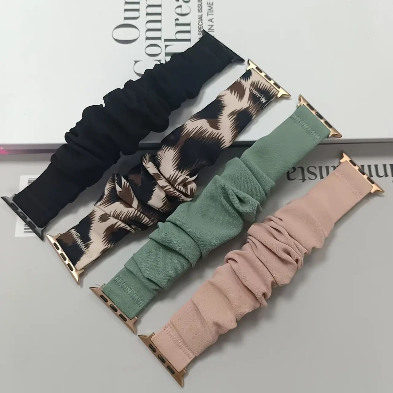 4-Pack Elastic Bands for Apple Watch Series 1-10, Fits 38mm/40mm/41mm/42mm/44mm/45mm/49mm, Adjustable Fabric Straps for Men & Women, Smart Watch Straps