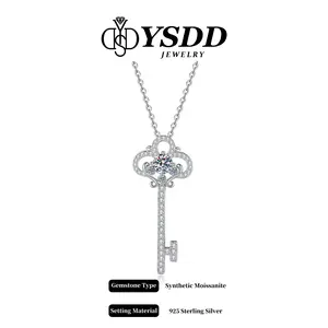 【#522 Eternity】Vintage 3.5cm Key Pendant 1/2CT vvs Synthetic Moissanite Necklace in 925 Sterling Silver