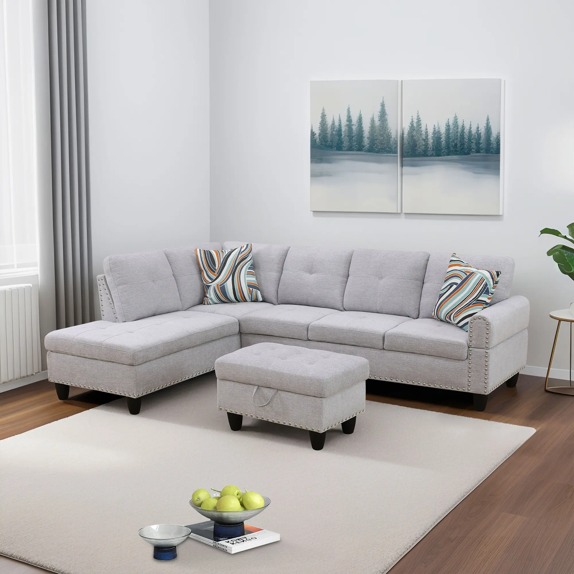 Modern White 3-Seater Sofa Set, White Fabric Couch, Easy-Clean Living Room Furniture