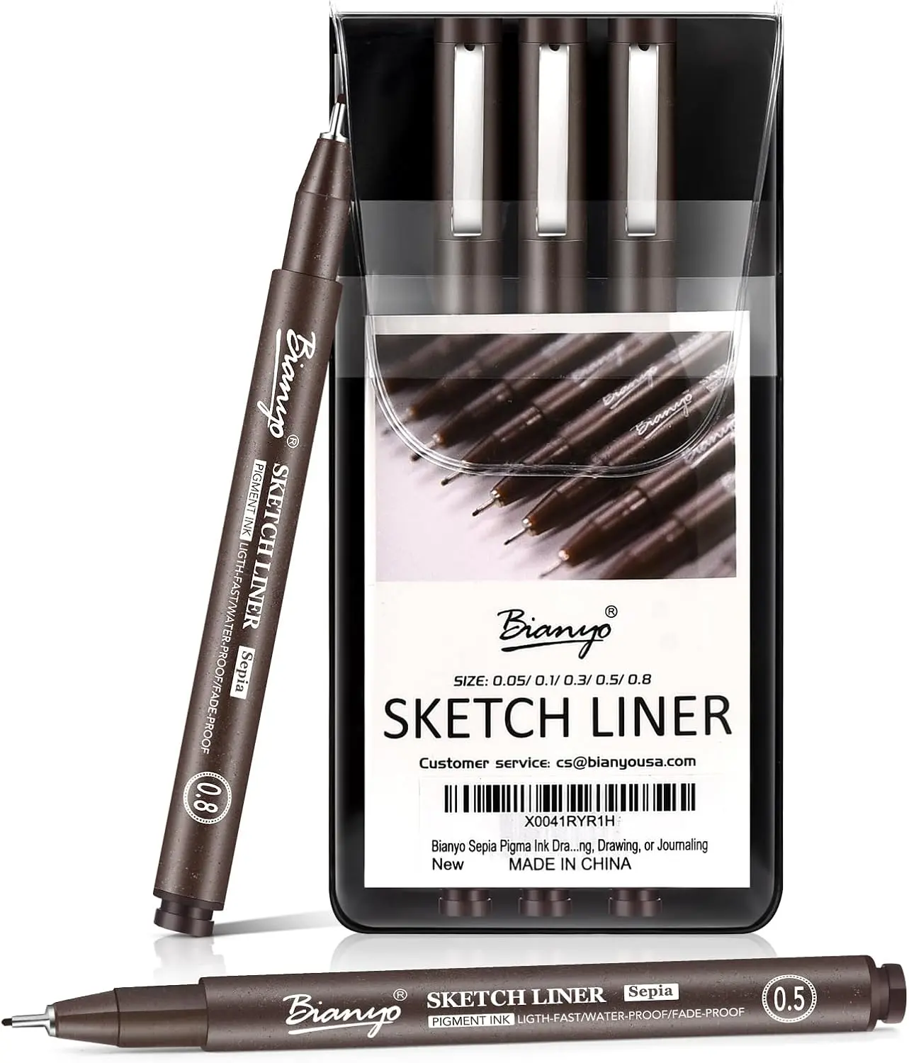 Bianyo Sepia Tone Art Pen Set 5 Assorted Tips Warm Pigment Ink Sketch Liner for Vintage Sketching Nature Illustrations & Elegant Calligraphy Water Resistant Archival Quality stationery  supplies