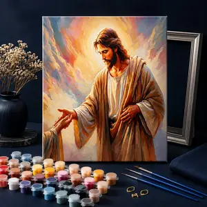 Adult beginner paint by numbers set, acrylic paint by numbers kit, DIY digital painting set, warm-toned Christian themed paint by numbers, Diy painting supplies, comes with frame, hanging nails and brushes. Perfect for mental healin