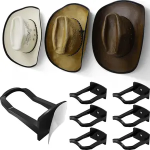 Modern Japanese Adhesive Cowboy Hat Hooks (6 Pack) - 3inch Wall-Mounted Installation, Secure Fixation, Wide Brim Hat Storage Rack, Western Style Room Decoration - Black