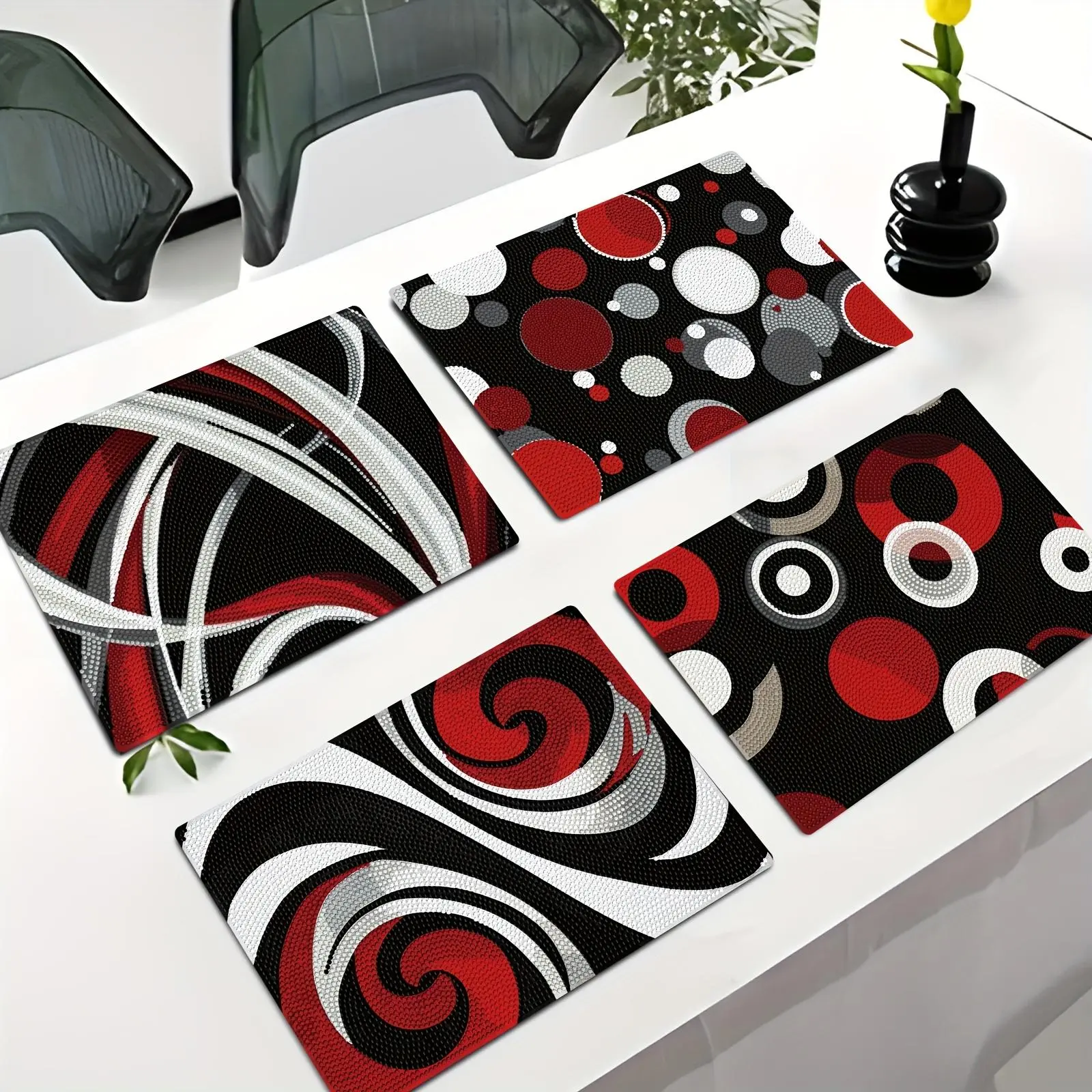 4pcs Diamond Painting Leather Placemat Set - 11.81x7.87in Heat-resistant, Anti-slip, Stylish PU Table Pads with Acrylic Elements for Family Gatherings, Tableware Accessory & Room Decor (DIY Needlework Hobby Supply), Dining