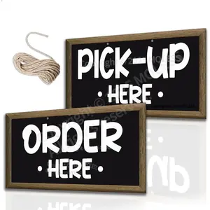 Order and Pick Up Signs - 12x6″ Order Sign for Cafe Bar Restaurant Food Truck, Durable 0.040 Aluminum - Easy to Mount/ 2 Pack Bundle with Rope
