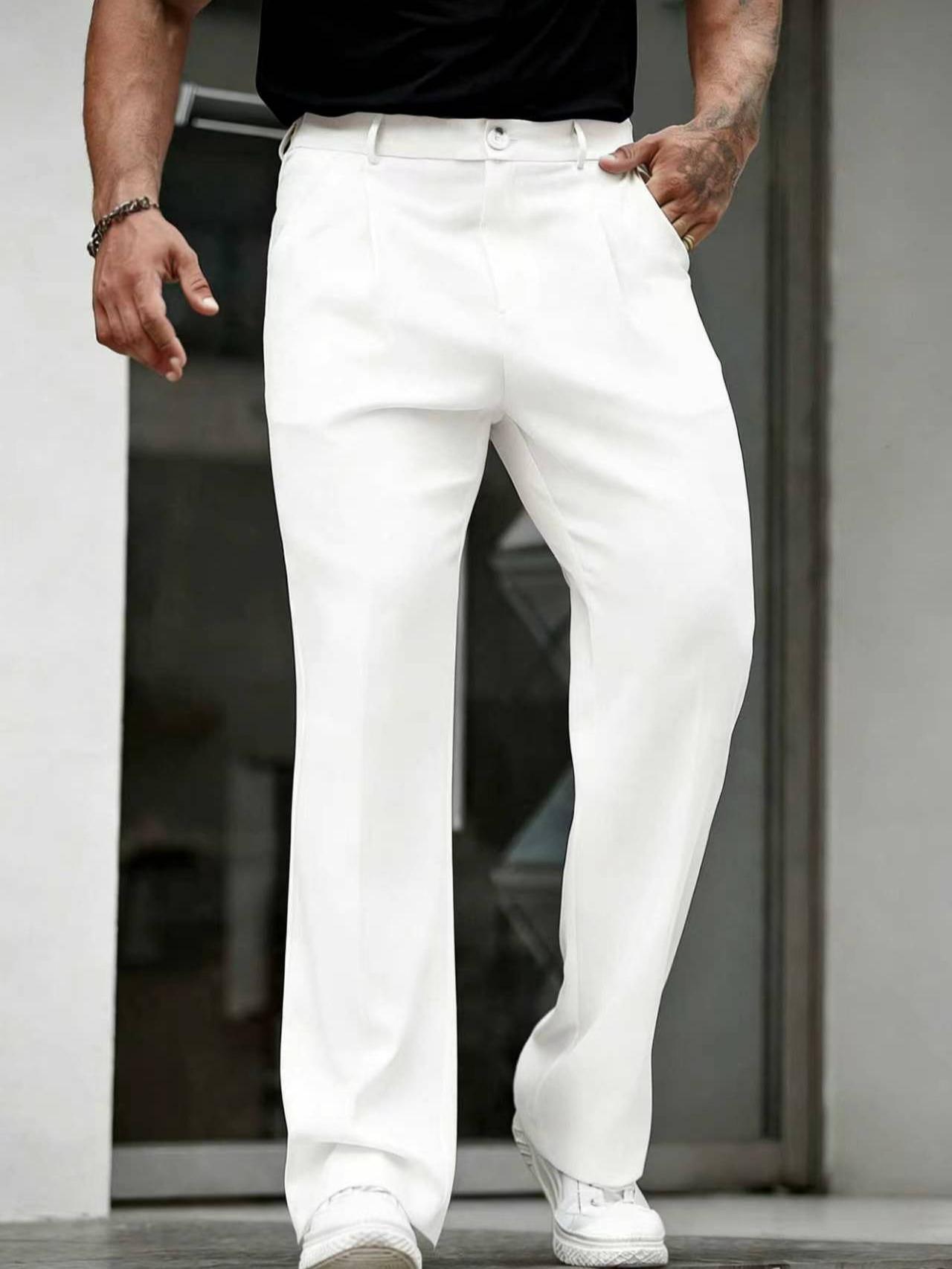 Men’s 3-pack business casual dress pants—classic straight-leg trousers, trendy Instagram item, classic pleated pants, perfect for all seasons, versatile fashion style, suit trousers.