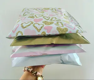 Pink and gold hearts 10x13 premium poly mailer