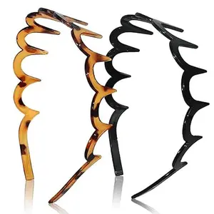 Headbands for Women, 2-Pack U-Shaped Hair Comb Headbands, Non-Slip Slick-Back Hair Accessories, Black & Tortoise Recycled Plastic, Teeth Hairband for Everyday Styling & Workout